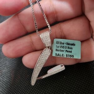 Stylish Silver Barber Pendant 1 CTW Moissanite